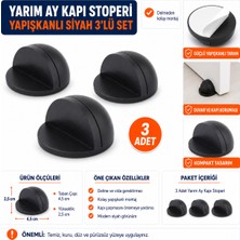 Compact Yarım Ay Yapışkanlı Kapı Stoperi Siyah 3’lü Set