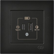 Valor Günsan Eqona Metalik Siyah 2 Çıkışlı USB Şarj Prizi Type C + Type A 20W
