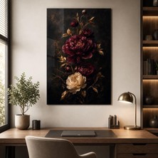 Bordo Şakayık Desenli Baskılı Cam Tablo – Uv Baskı Dekoratif Duvar Tablosu