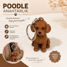 Filamel Sevimli Poodle Köpek Anahtarlık - 3D Tasarım Gerçekçi Çanta Süsü ve Oto Aksesuarı (Kahverengi)