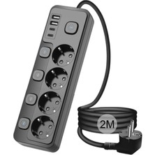 Valor 3680W Pro Power 2xtype-C ve 2x USB Girişli Anahtarlı 4lü 2mt Uzatma Kablolu Akım Korumalı Priz