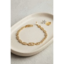 Kuşkaya Ticaret Gold Renk Zirkon Taşlı Messika Model Bileklik