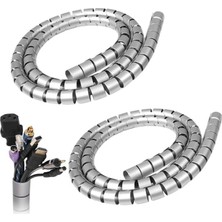 Valor Aksesuarcı 16 mm Gri 1 Metre Spiral Kablo Toplayıcı, Boru Tipi Kablo Düzenleyici (2 Adet)