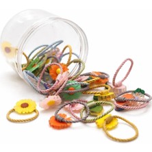 Valor Çiçek Figürlü Renkli Saç Lastiği Seti, Twisted Rope Tasarım, Kız Çocukları Için, Plastik Süpriz Kap