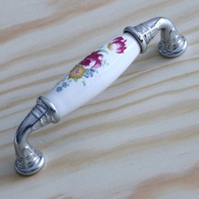 Valor BADEM10 Gerçek Porselen Kulp Çiçek Desen 96 mm Mobilya Mutfak Kulplar Dolabı Çekmece Dolap Kapak Ku