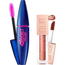 Valor Maybelline New York Volum' Express Rocket Ekstra Siyah Maskara + Lifter Gloss Nemlendirici Dudak Pa