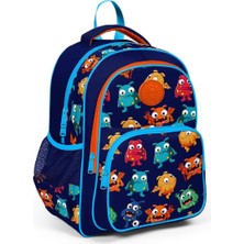 Valor Coral High Kids Lacivert Canavar Desenli Üç Bölmeli Okul Sırt Çantası 23410