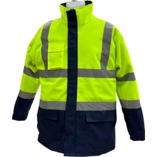 Valor Cepli Reflektif M Beden Fosforlu Fermuarlı Kaban Kapüşonlu Parka Sarı Lacivert Kaban Işçi Parkası