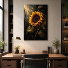 Ayçiçeği Desenli Baskılı Cam Tablo – Gold Detaylı Dekoratif Duvar Tablosu