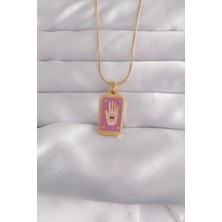 Armüz 316L Çelik Gold Renk Mor Mineli El Figür Tarot Kolye