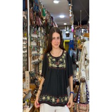 Fibula Bohem ve Otantik Standart Beden Işlemeli Pamuk Bluz 36-46 Bedenler Arası Uygun