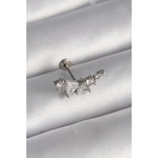 Armüz 316L Çelik Gümüş Renk Zirkon Taşlı Tragus Piercing
