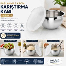 Ness Global Paslanmaz Krom Çelik Kapaklı Karıştırma Kabı – Saklama ve Hamur Yoğurma Kabı