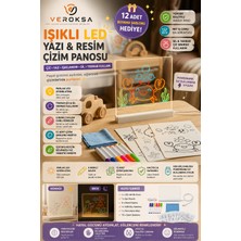 Veroksa 20X20 LED Işıklı Yazı ve Çizim Panosu, Silinebilir Fosforlu Kalemli Çocuk Çizim Panosu, Işıklı Not Tahtası, 12 Şablonlu