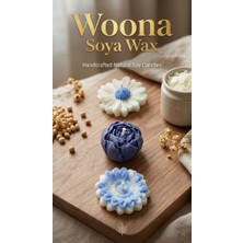 Woona Doğal Soya Wax 3'lü Çiçek Mum Seti - Şakayık, Papatya ve Yıldız Çiçeği - Vanilya Kokulu El Yapımı Doğal Soya Wax Premium Kokulu Mum Seti