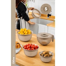 Stile Cucina 5 Parça Linea Çok Amaçlı Çeyiz Seti Bej 1x( Mikser Kabı 3Lt) 1x(3 Boy Kase) 1x(Pirinç Süzgeçi 3Lt)