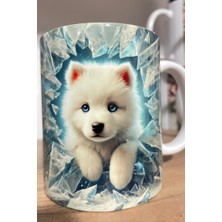 theKAM Mavi Gözlü Köpekli Kupa Bardak 3d Efekt Kedi Baskılı