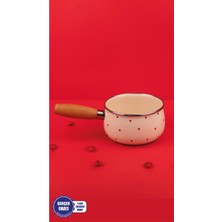 1001 Cupid Ahşap Saplı Kalp Desenli Emaye Sos Tavası 16CM 1,3 Litre (Indüksiyon Dahil Tüm Ocaklara
