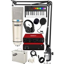 1001 Midi Paket-3 Stüdyo Ekipmanları Seti Ses Kartı Midi Klavye Mikrofon Kulaklık