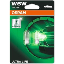 1001 T10 W5W Ultralife Plaka Park Içmekan Ampulü, 12V 2'li Paket, Universal Uzun Ömürlü Orijinal Sa