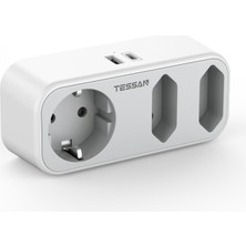 1001 USB C Çoklu Priz, Yer Tasarruflu Priz, 3 Prizli | F Tipi ve 2 USB Bağlantı Noktası, Ofis, Ev, gr