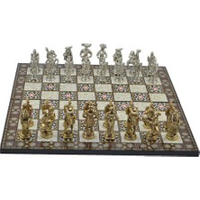 1001 Metal Satranç Takımı/seti; Battal,ispanyol,parlak, Kat.sedef Desenli Satranç Tahtası