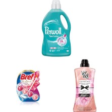 1001 Hassas Sıvı Çamaşır Deterjanı Bakım Ferahlık + Bref Wc Deluxe Manolya Premium + Vernel Supre