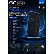 Acl PW-147 10000 Mah Kablolu 20W / Kablosuz 15W Pd Hızlı Powerbank Metal Standlı Nova Serisi