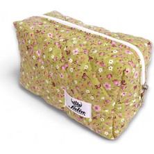1001 Makyaj Çantası | Makeup Bag | Kapitone Bakım Seyahat Kozmetik Çantası (Yeşil)