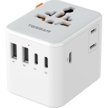 1001 Evrensel Seyahat Adaptörü, 5 USB Portlu (1 USB C) Uluslararası Fiş Adaptörü, Abd'den Avrupa Bi