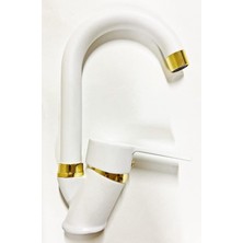 1001 Beyaz Gold Banyo Lavabo Musluğu Bataryası Çift Su Girişli