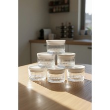 Amandus Lucce - 6'lı Cam Kahvaltılık Vakumlu Sızdırmaz Plastik Kapaklı Çok Amaçlı Cam Çerezlik 235ML