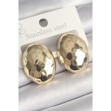 Armüz Pirinç Gold Renk Işlemeli Bombe Oval Model Kadın Küpe