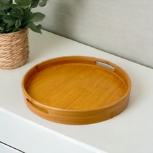 1001 35CM Yuvarlak Bambu Servis Tepsisi, Ahşap Yuvarlak Tepsi, Bambu Tepsi (35CM*35.CM*6CM)