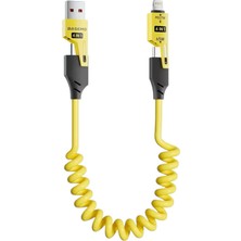 1001 4in1 Spiral Şarj Kablosu 65W Hızlı Şarj - Usb-A Type-C Lightning Çoklu Kablo - Esnek Yay Tasar�