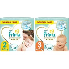 1001 Bebek Bezi Premium Care 2 Beden 60 Adet Mini Jumbo Paket & Prima Bebek Bezi Premium Care 3 Beden 52