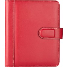 1001 2025 Ajanda Suni Deri Mıknatıs Kapaklı 4 Halka Mekanizmalı Organizer, Kırmızı, 20X23X4 cm