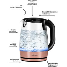 1001 Honey Su Isıtıcı, 1.7 L, Pembe, Cam, Kettle, 220-240V, Rose Gold, 2200W
