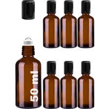 1001 50 ml Çelik Roll On Şişesi 50 cc Sızdırmaz Siyah Kapaklı Cam Şişe 6 Adet (Amber, 50)