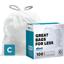 1001 Simplehuman (X) Code C Uyumlu Beyaz Ipli Çöp Torbaları 2,6-3,2 Galon / 10-12 Litre, 100 Adet