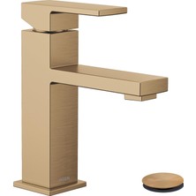 1001 Revyl Bronz Altın Tek Kolu Tek Delikli Modern Banyo Lavabo Bataryası Opsiyonel Deckplate ve Yaylı