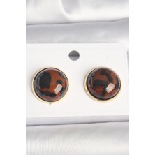 Armüz Pirinç Gold Renk 3D Daire Leopar Model Kadın Küpe