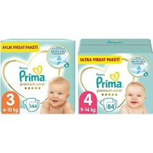 1001 Bebek Bezi Premium Care 3 Beden 144 Adet Midi Aylık Fırsat Paketi & Prima Bebek Bezi Premium Care