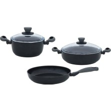 1001 Colorgy Titanium 5 Parça Set Gri (22CM Derin Tencere + 26CM Sığ Tencere&tava)