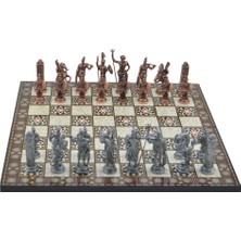1001 Metal Satranç Takımı/seti; Battal,yunan,antik, Kat.sedef Desenli Satranç Tahtası