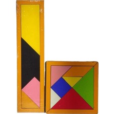 1001 Ahşap Kare Tangram 11X11 + Ahşap T Tangram Renkli Zeka Oyunu Seti GNSRKFAZ2941