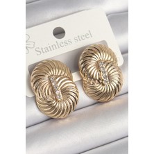 Armüz Pirinç Gold Renk Zirkon Taşlı Sarmal Model Kadın Küpe