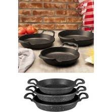1001 Essenso 3'lü Set Döküm Siyah Granit Sahan Tava 22CM-20CM-18CM