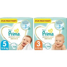 1001 Bebek Bezi Premium Care 5 Beden 108 Adet Junior Aylık Fırsat Paketi & Prima Bebek Bezi Premium Car