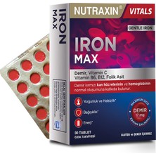 1001 Iron Max 30 Tablet – Demir, C Vitamini, Folik Asit ve B12 Vitamini Içeren Takviye
